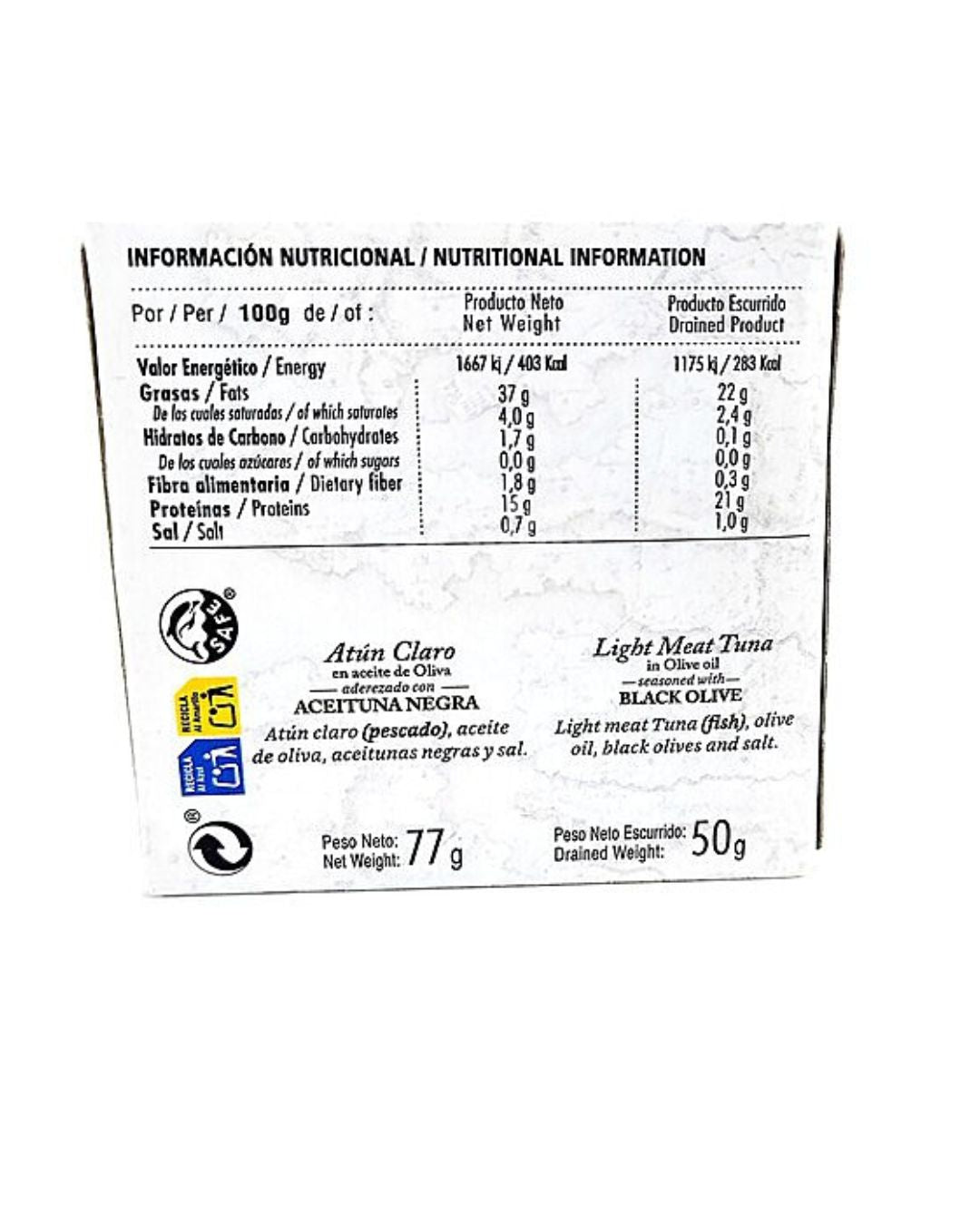 Atún claro en aceite de oliva con aceituna negra de Friscos